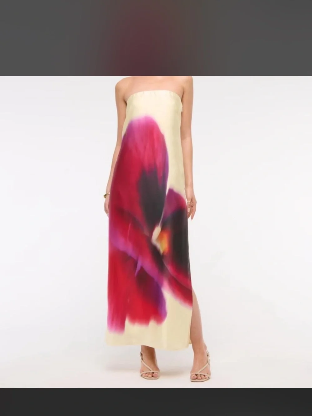 Abercrombie & Fitch Strapless Maxi Dress in Ivory with Fuchsia Floral